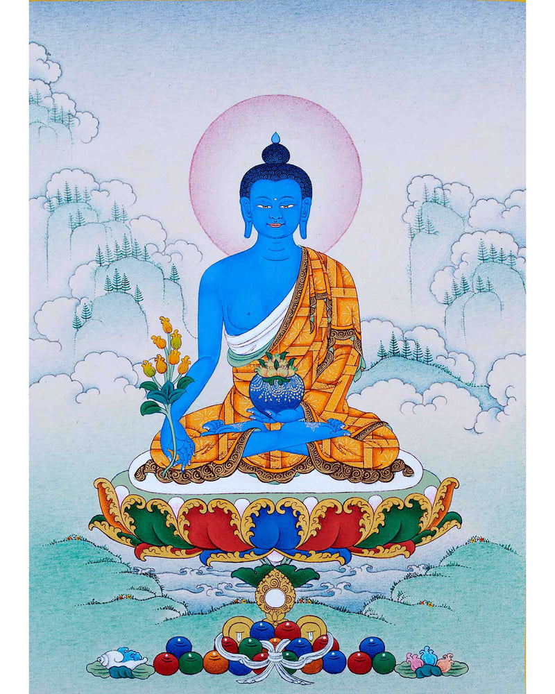 Medicine Buddha, The lapis Lazuli Healing Buddha Thangka Painting