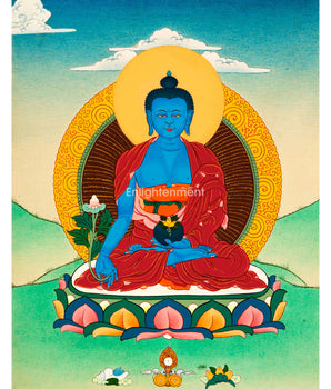 Discover The Enlightening Medicine Buddha Thangka | Handpainted Traditional Artwork