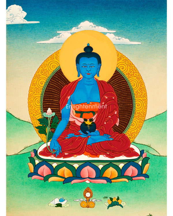 Discover The Enlightening Medicine Buddha Thangka | Handpainted Traditional Artwork