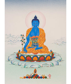 Blue Medicine Buddha Thangka | Bhaisajyaguru Tibetan Art