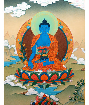 Medicine Buddha Thangka | Traditional 24K Gold Thangka Painting