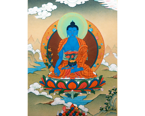 Medicine Buddha Thangka | Traditional 24K Gold Thangka Painting