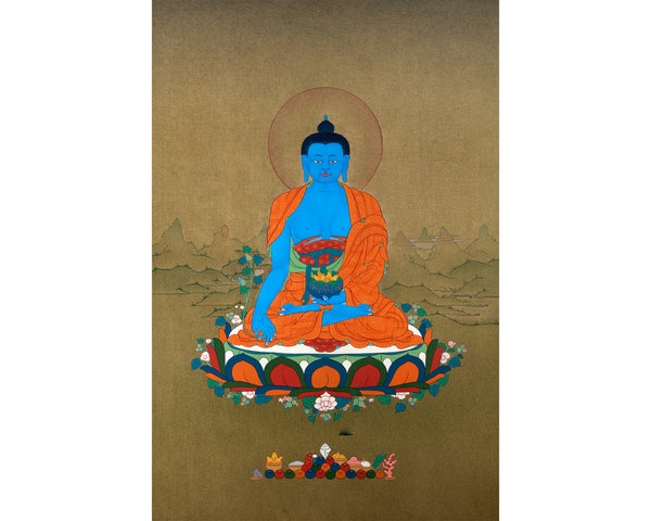 Medicine Buddha Thangka, Hand Painted Tibetan 24K Gold Thangka Painting