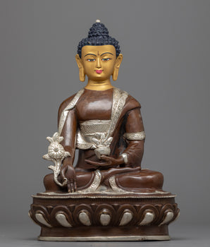 Medicine Buddha Mantra Practice Statue | Silver Plating Statue
