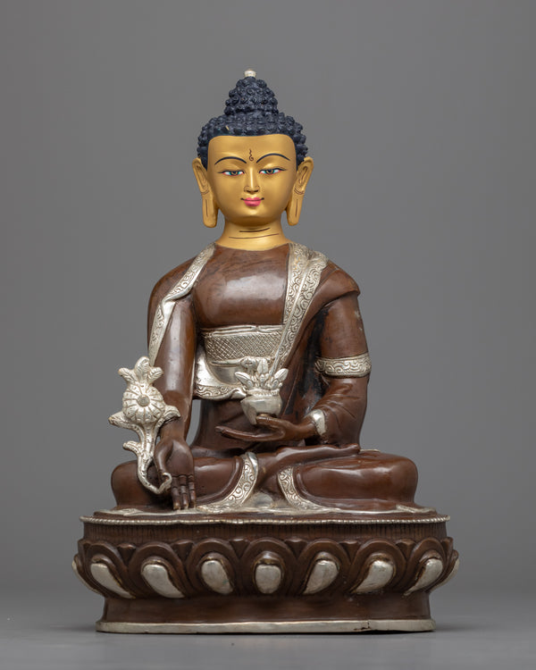 Medicine Buddha Mantra Practice Statue | Silver Plating Statue