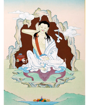 Jetsun Milarepa Hand-Painted Thangka Art | Tibetan Buddhist Master Art For Daily Practice