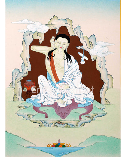 Jetsun Milarepa Hand-Painted Thangka Art | Tibetan Buddhist Master Art For Daily Practice