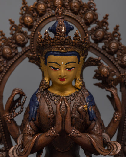 Copper Manjushri Statue | Bodhisattva Alovakiteshvara Miniature Sculpture