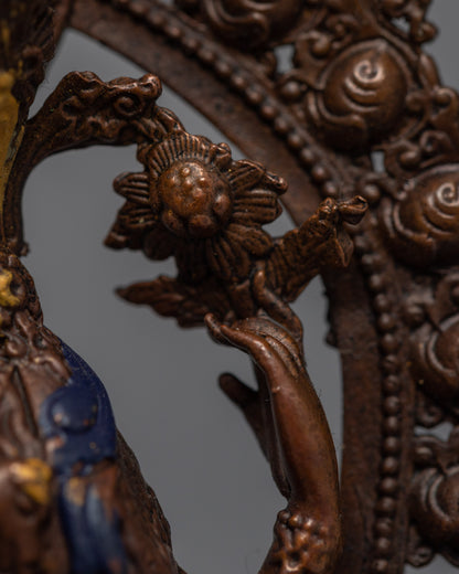 Copper Manjushri Statue | Bodhisattva Alovakiteshvara Miniature Sculpture