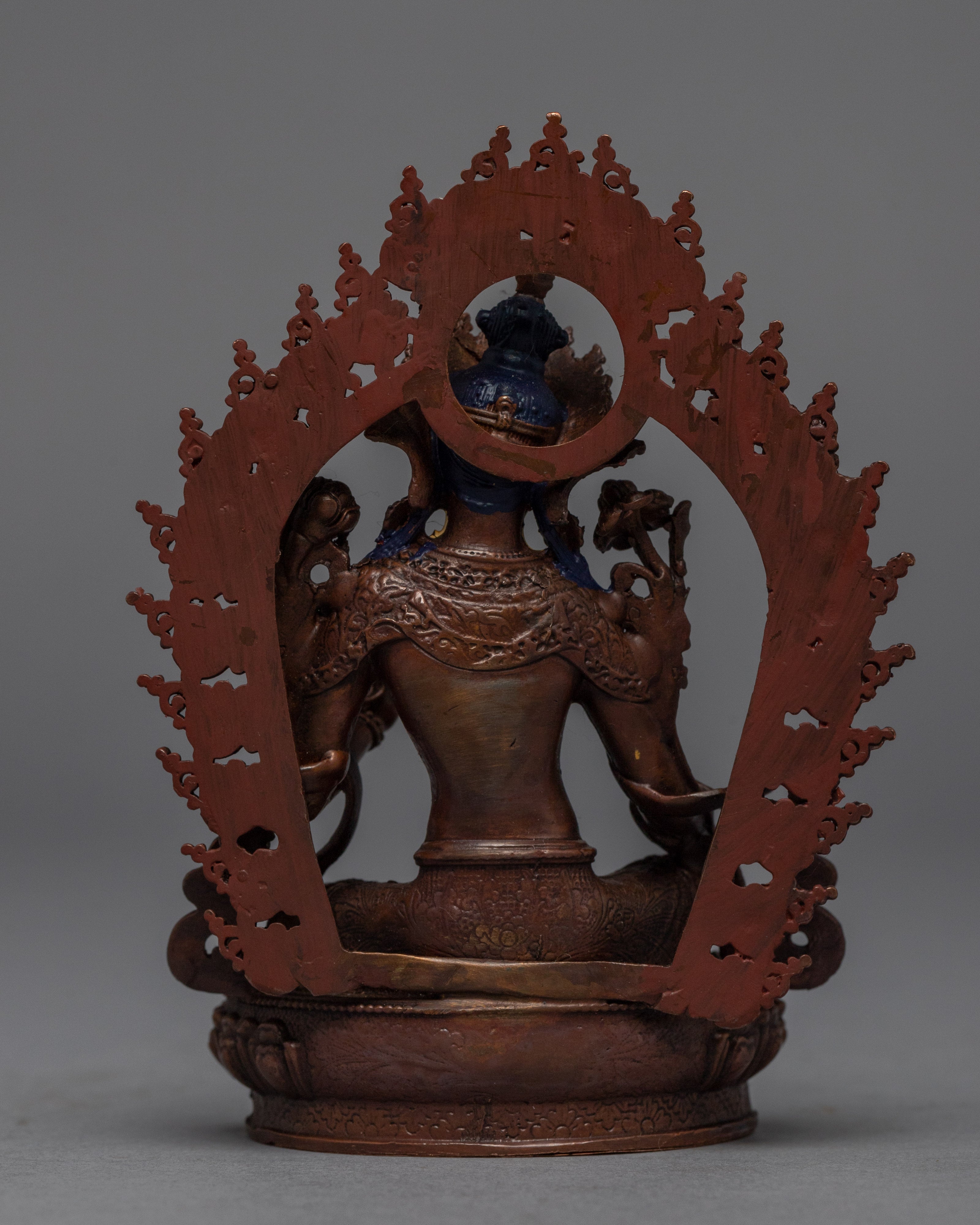 Mini Machine made Green Tara Statue | Gold Gilded Copper Body Miniature Green Tara Sculpture