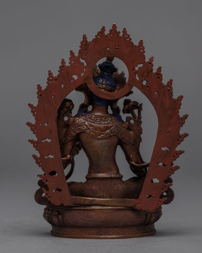 Mini Machine made Green Tara Statue | Gold Gilded Copper Body Miniature Green Tara Sculpture