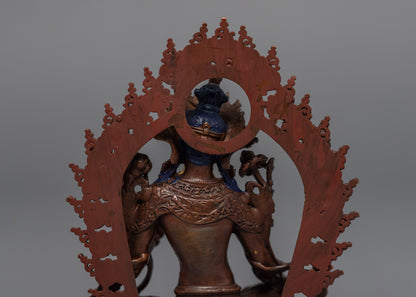 Mini Machine made Green Tara Statue | Gold Gilded Copper Body Miniature Green Tara Sculpture