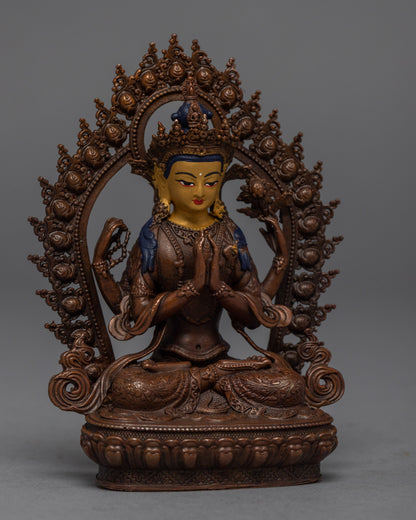 Copper Manjushri Statue | Bodhisattva Alovakiteshvara Miniature Sculpture