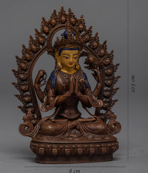 Copper Manjushri Statue | Bodhisattva Alovakiteshvara Miniature Sculpture