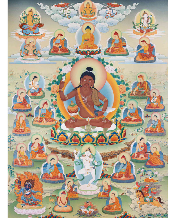 Rare Thangka of Padampa Sangye with Machig Labdron, High Quality Canvas Print