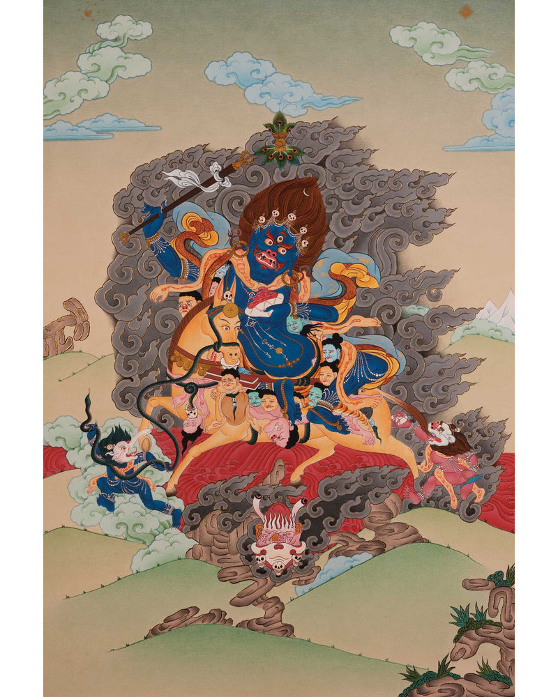 Palden Lhamo Prayer Thangka | Hand-Painted Buddhist Deity Painting