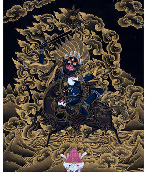 Shri Devi Magzor Gyalmo Thangka | Motherly Buddhist Protector | Black And Gold Art