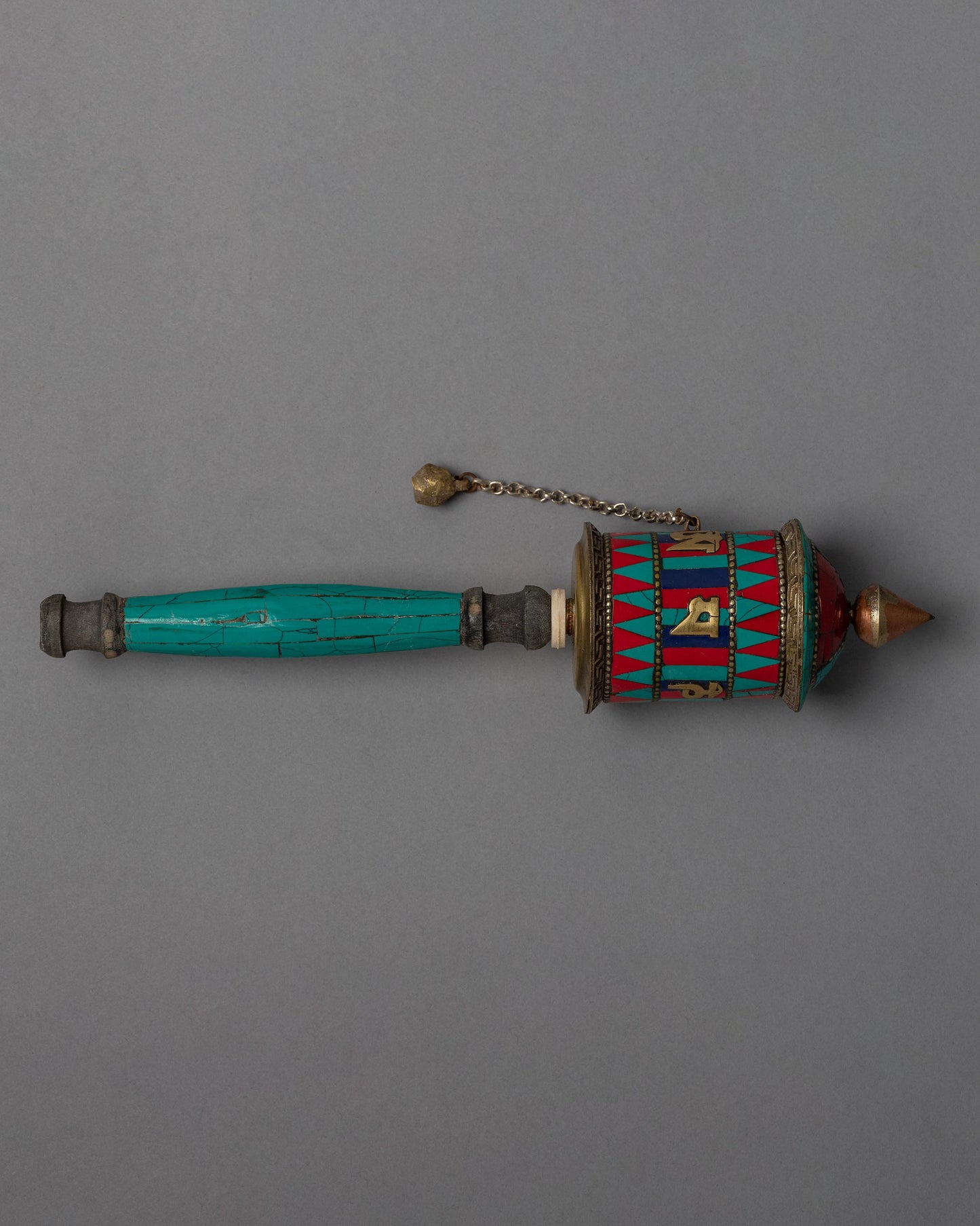 Buddhist Prayer Wheel with Precious Stone Carvings 