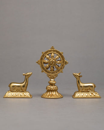  Wheel Of The Law And A Pair Of Crouching Deer