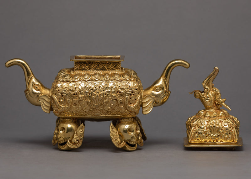 Elephant Incense Burner | Plated With Pure Gold | Ritual Items