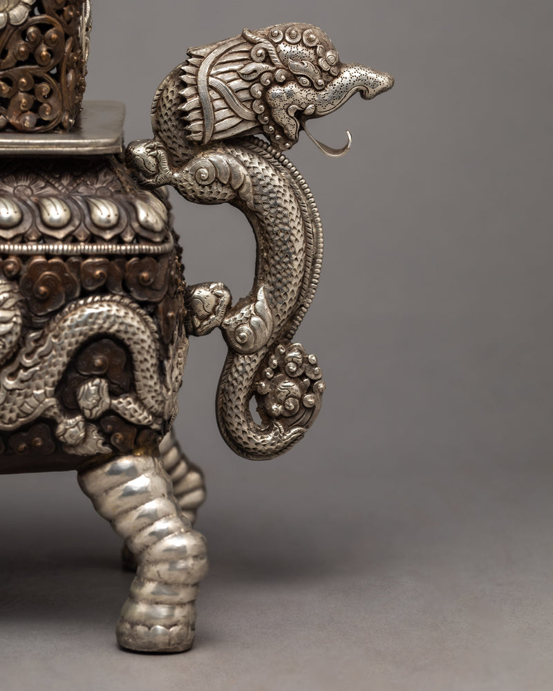 Buddhist Incense Burner | Plated With Sliver | Ritual Items