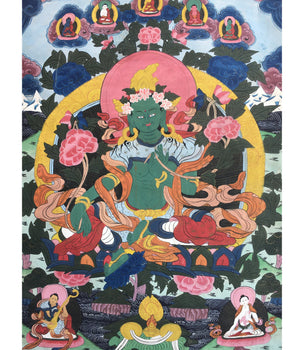 Rare Green Tara Thangka  | Vintage Tibetan Wall Decor