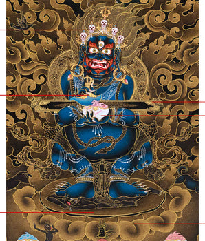 Handpainted Sakya Mahakala Thangka in 24K Gold