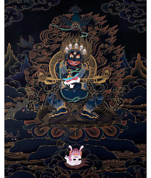 Sakya Mahakala | Black and Gold Thangka | Tibetan Buddhist Art