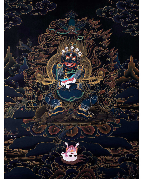 Sakya Mahakala | Black and Gold Thangka | Tibetan Buddhist Art