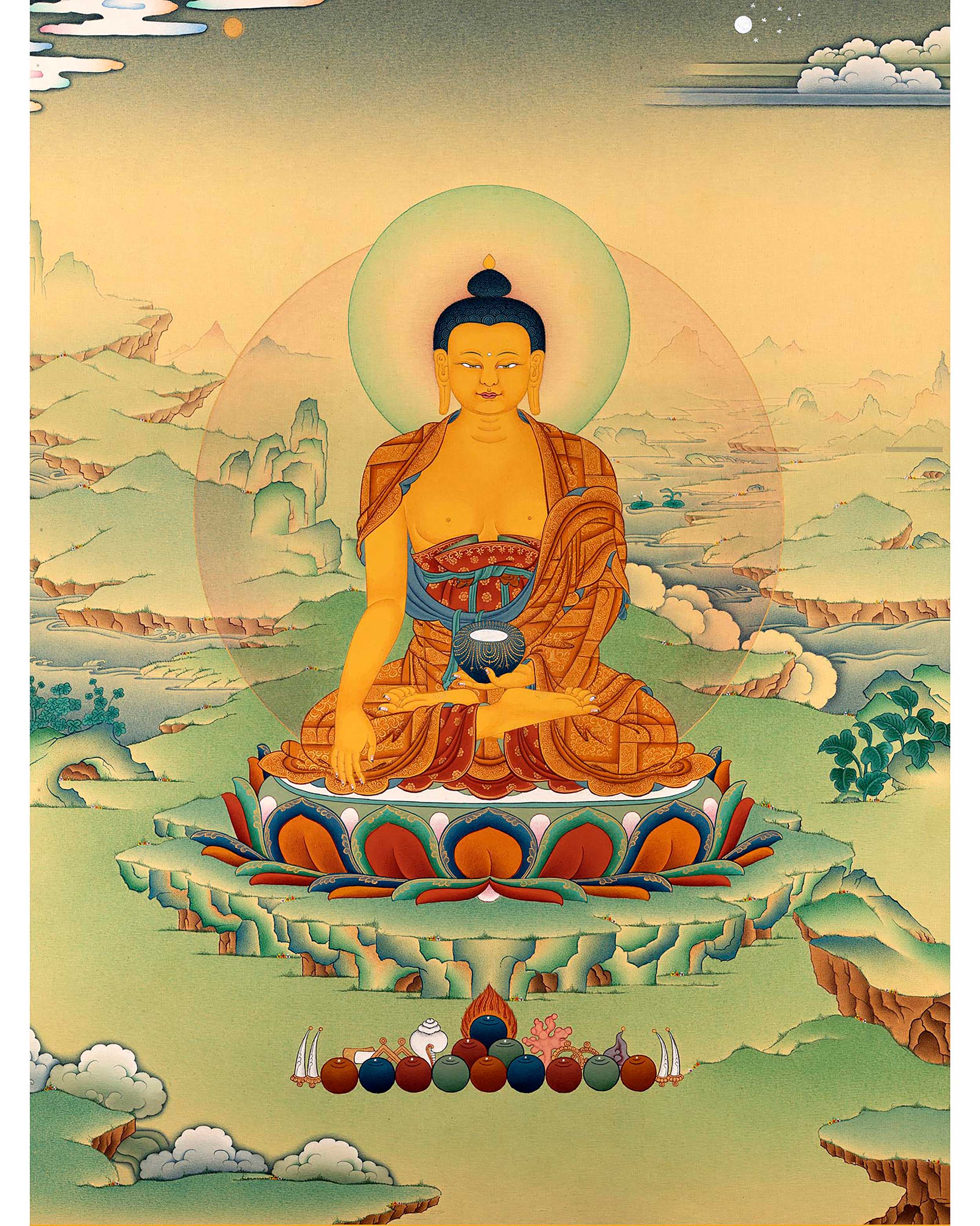Buddha Shakyamuni Thangka | Hand Painted With Natural Stone Colors