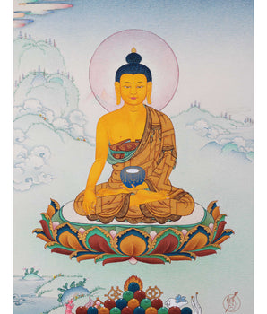 Historical Buddha Shakyamuni Mantra Practice Thangka | Hand-Painted Gautam Buddha Art