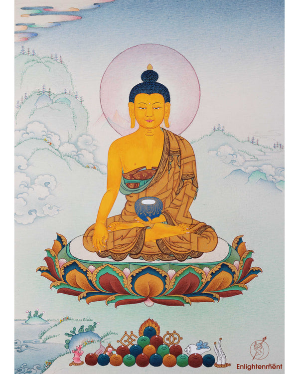 Historical Buddha Shakyamuni Mantra Practice Thangka | Hand-Painted Gautam Buddha Art