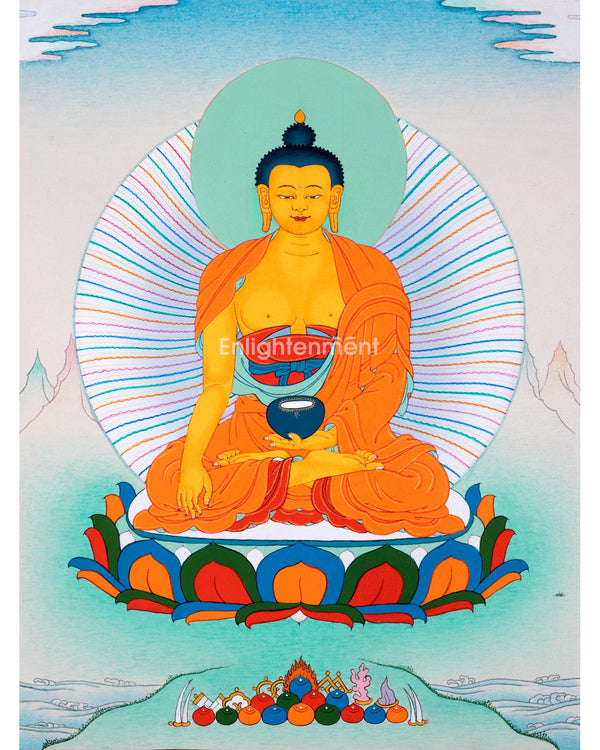 Enlightened Shakyamuni Buddha Thangka Painting | Hand Painted Art For Meditation | Traditional Wall Decor