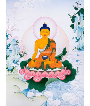 Hand-Painted Shakyamuni Buddha Thangka Art | Gold-Painted Thangka For Meditation Practice