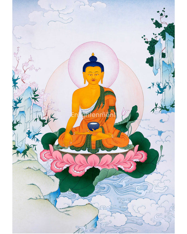 Hand-Painted Shakyamuni Buddha Thangka Art | Gold-Painted Thangka For Meditation Practice