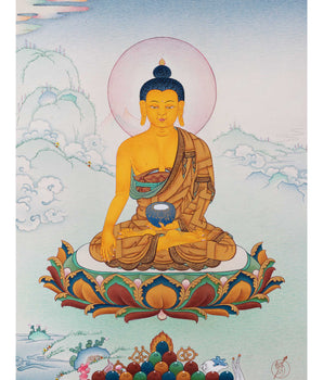 Hand-Painted Shakyamuni Buddha Mantra Practice Thangka | Historical Buddha Himalayan Artwork