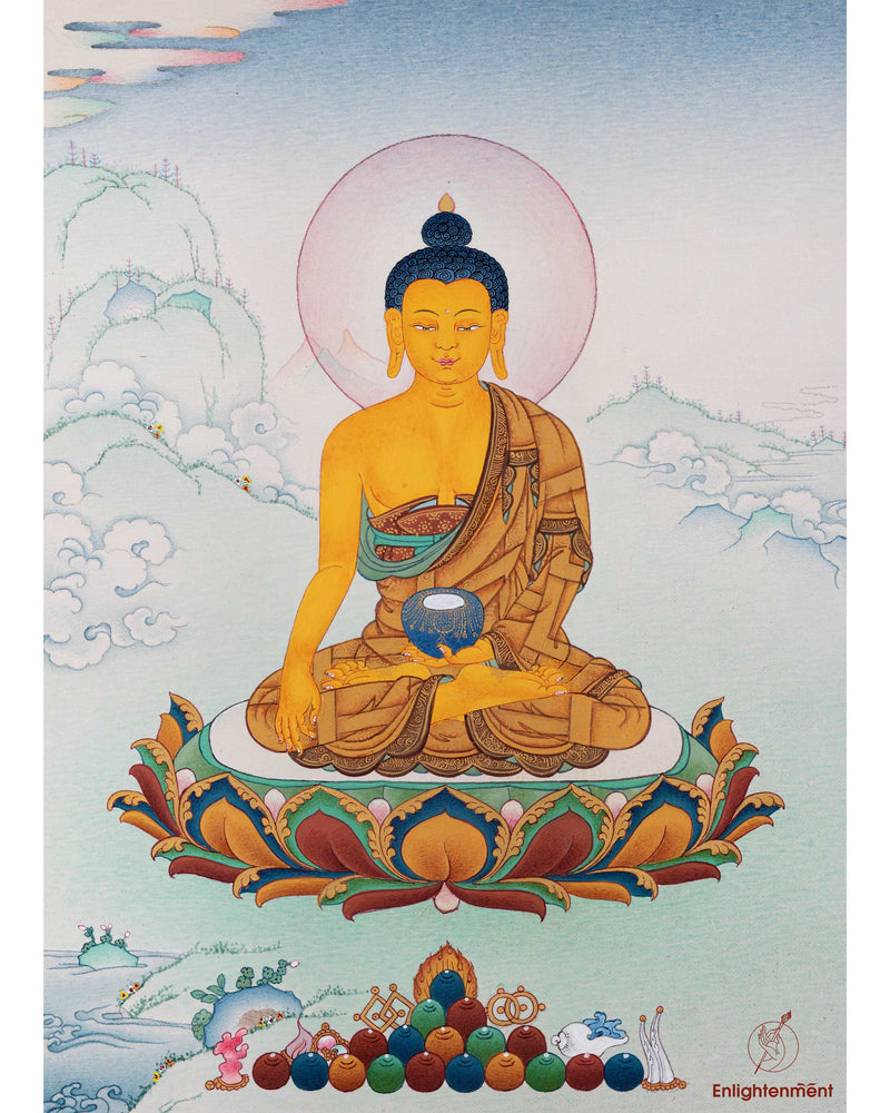 Hand-Painted Shakyamuni Buddha Mantra Practice Thangka | Historical Buddha Himalayan Artwork