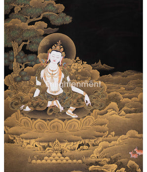 Black and Gold Avalokiteshvara Thangka | Chenrezig, The Deity Of Compassion | Traditional Artwork