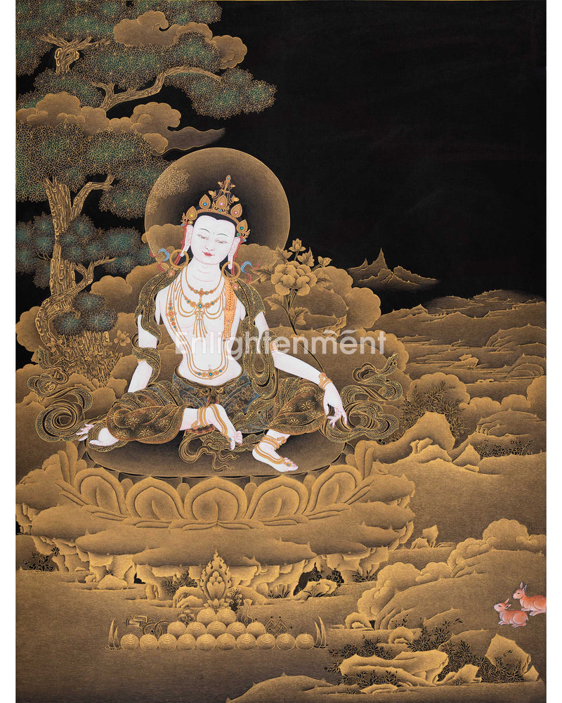 Black and Gold Avalokiteshvara Thangka | Chenrezig, The Deity Of Compassion | Traditional Artwork