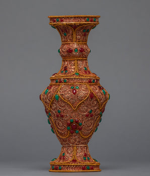 Crystal Inlay Tibetan Silver Gem Crock Pot | Traditional Home Decor