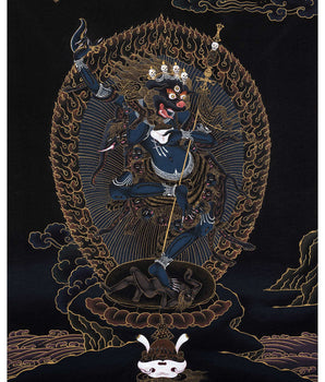 Singhamukha Thangka | Simhamukha | Lion Faced Dakini | Black And Gold Painted Tibetan Art
