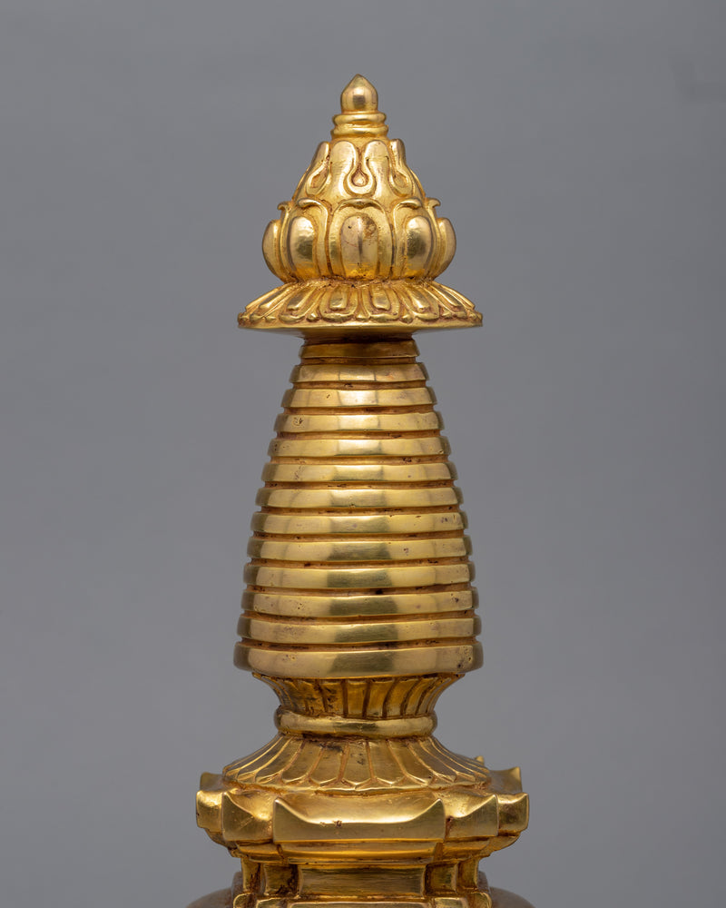 24K Gold Plated Stupa | Kadampa Style Stupa | Religious Decors