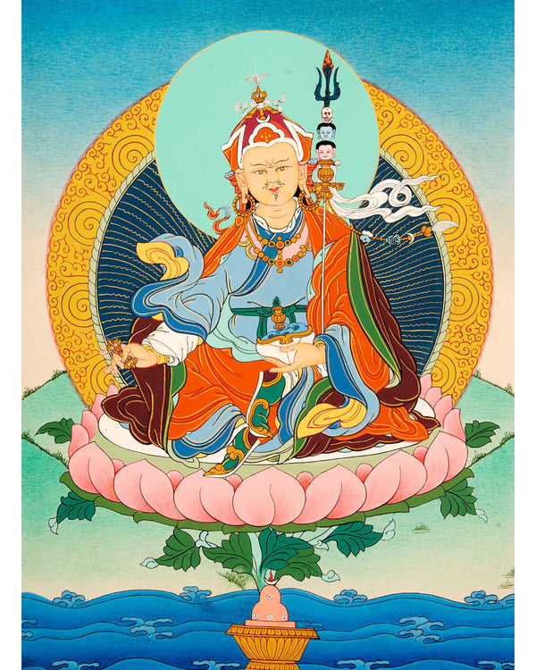 Traditional Made Thangka Of Guru Rinpoche | Hand Painted Lotus Born Master