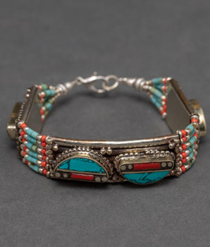 Tibetan Turquoise And Coral Bracelet