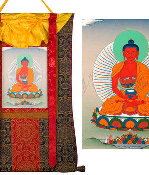 Red Amitabha Buddha | Brocade Thangka | Wall Scroll Painting