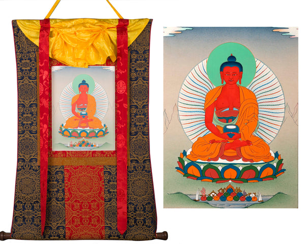 Red Amitabha Buddha | Brocade Thangka | Wall Scroll Painting