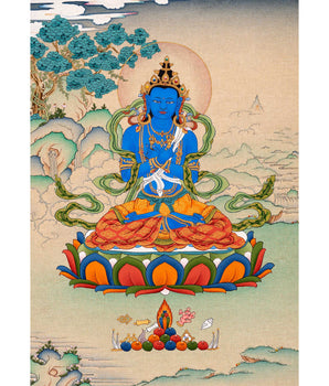 Vajradhara Buddha Thangka in Natural Stone colors