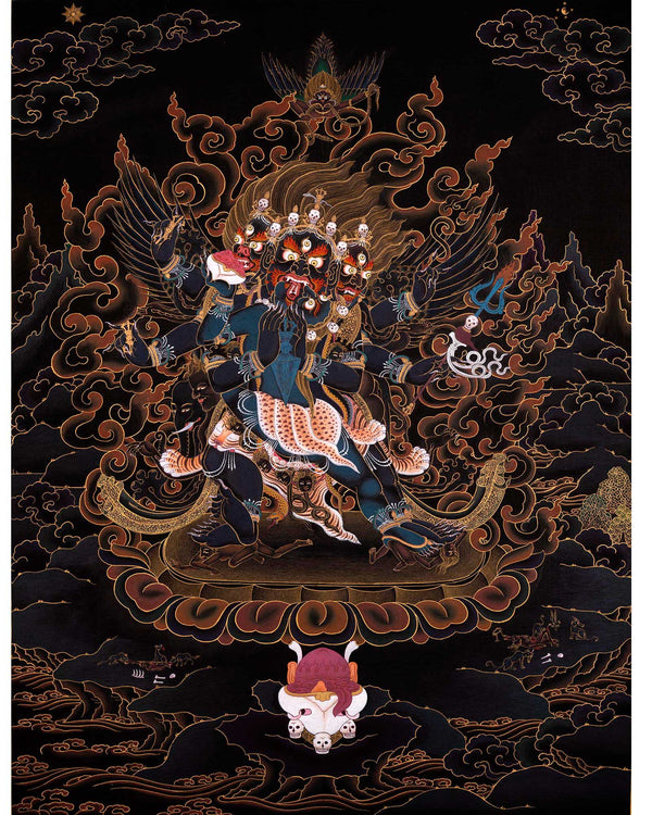 Vajrakilaya Painting, Tibetan Thangka with 24K Gold