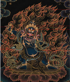 Exquisite Black and Gold  Vajrapani Thangka | Traditional Buddhist Artwork