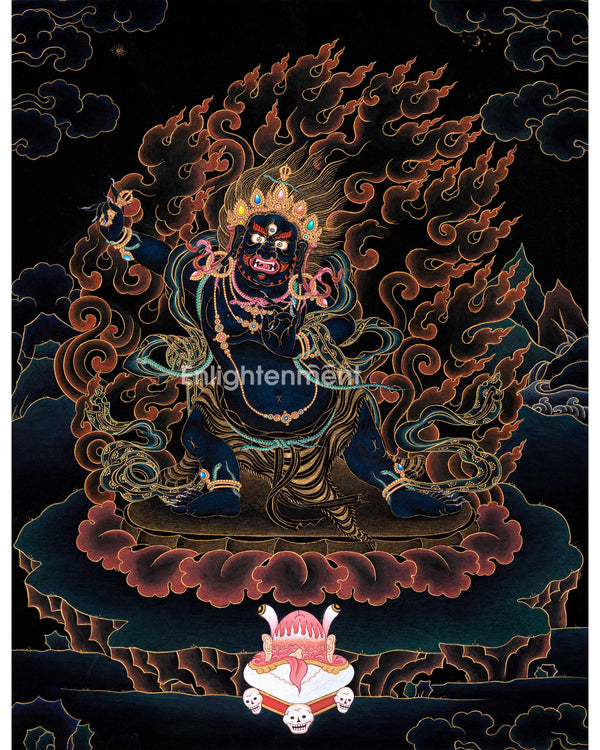 Sakya Vajrapani Tibetan Thangka | Painting In Black & Gold | Traditional Artwork